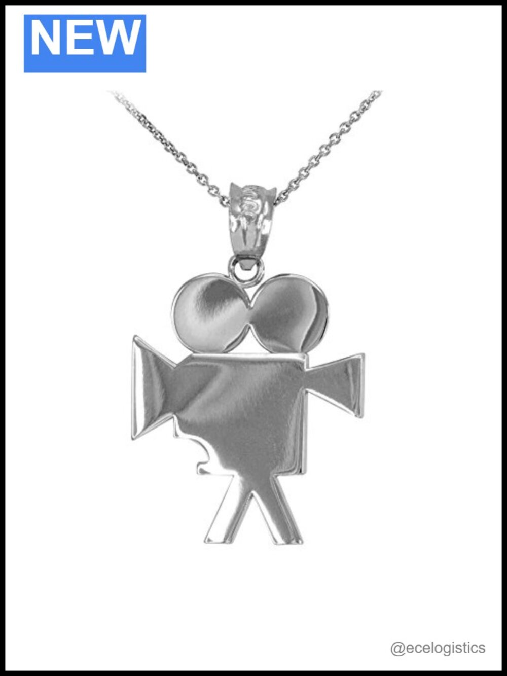 Polished 925 Sterling Silver Film Movie Camera Pendant Necklace